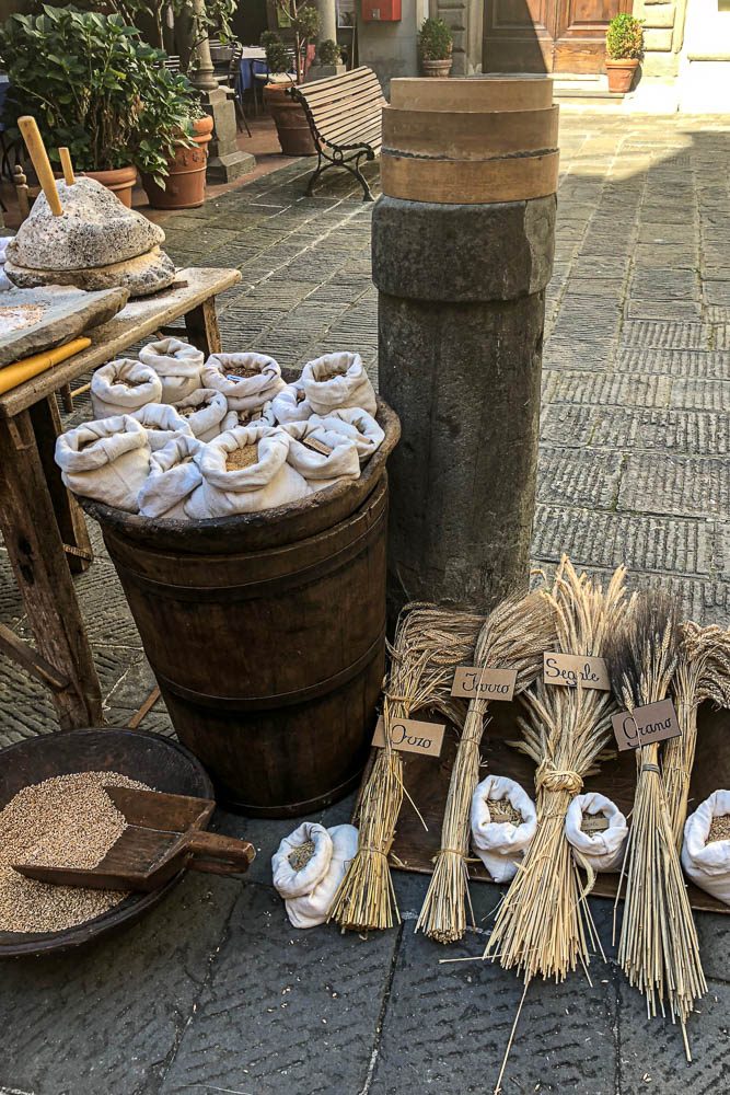 Barga harvest festival - different cereals are shown, as well as the old grinding/milling stones and their technique