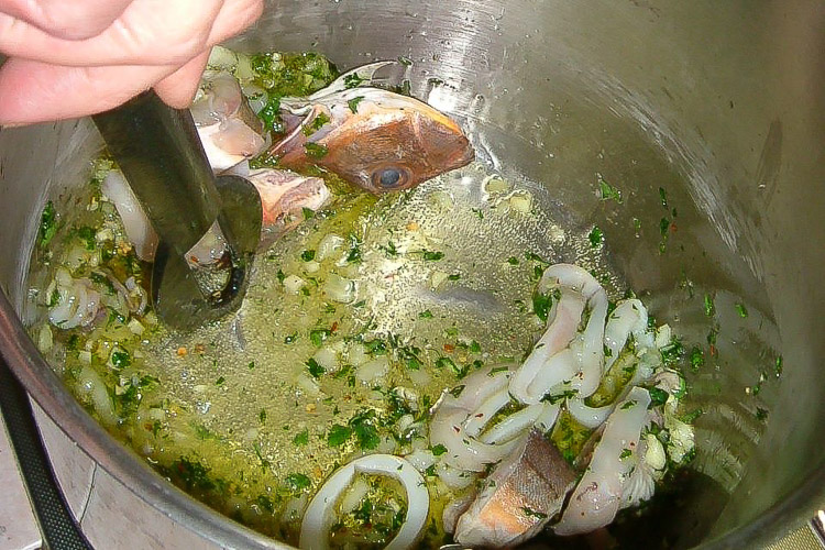 Fish soup from Viareggio frying